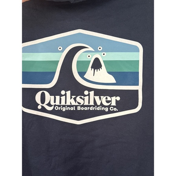 Quiksilver Hoodie Pullover Surf Skate Graphic Logo Navy Blue Mens Large - Picture 3 of 7